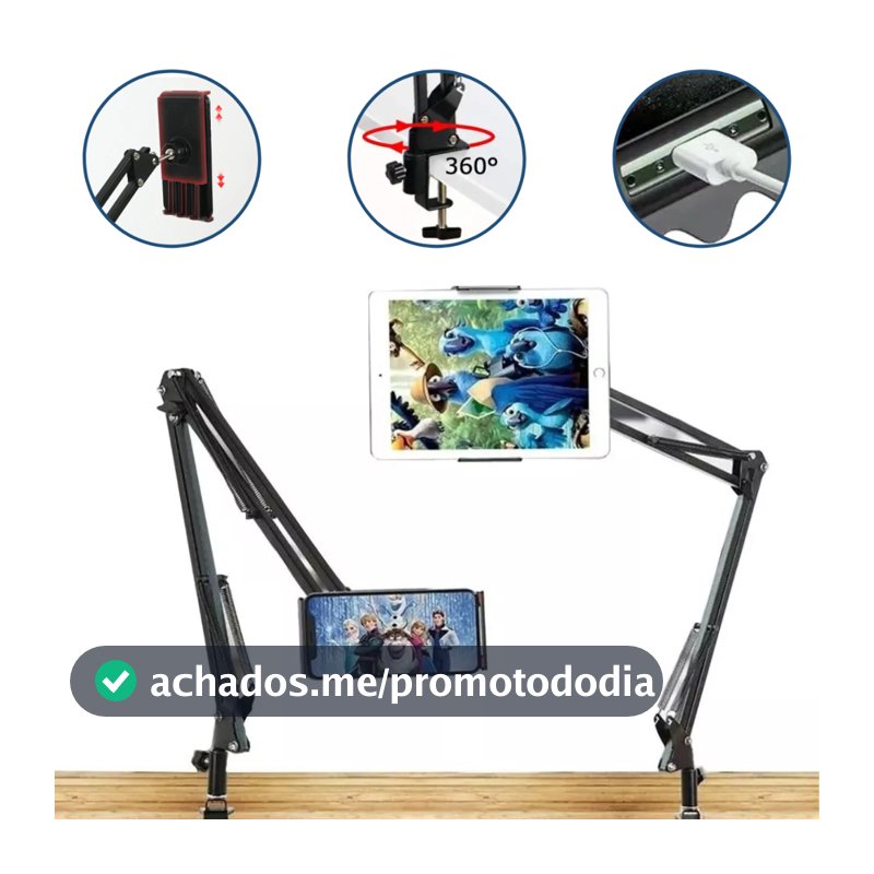 Suporte Celular Tablet Com Braço Articulado Universal Ajustável e Reforçado Para Mesa e Cama Apoio Leitura Compativel com iPhone Ipad Samsung Kindle e Outros