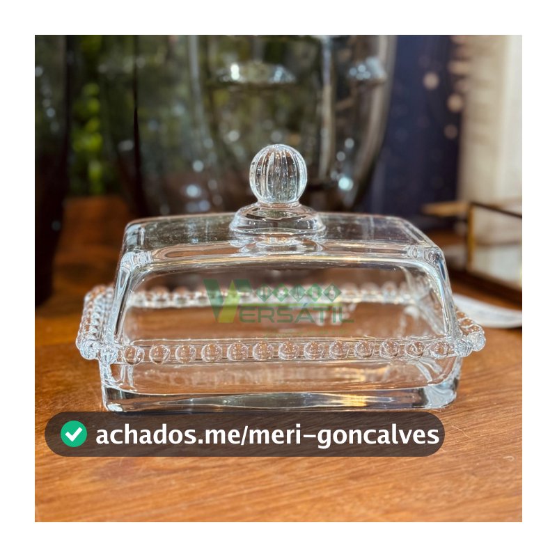 Manteigueira Manteguera Porta Manteiga de Cristal Pearl Bolinhas Wolff Transparente Grande Manteiga Inteira