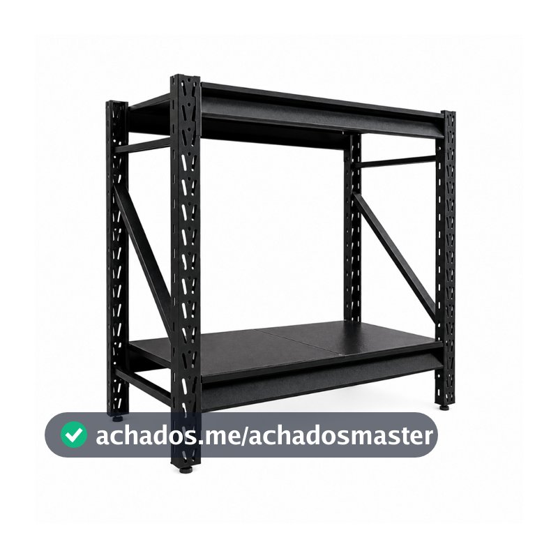 Estante de Aço Reforçada 2 Prateleiras 150kg por Nível Empilhável para Estoque Preto BAFF