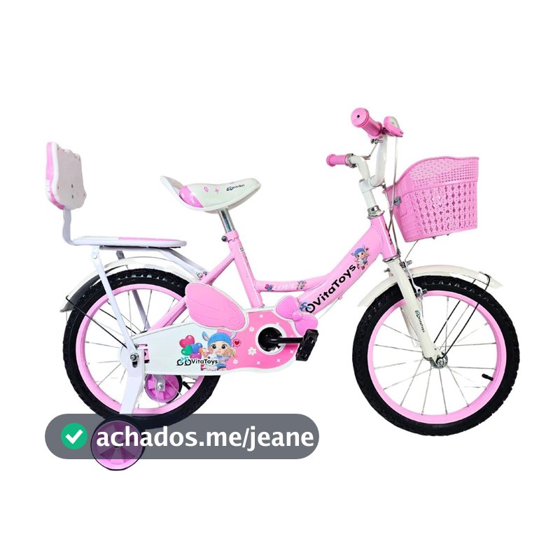 Bicicleta Infantil Feminina Aro 16 C/ Cadeirinha E Cesto VitaToys Cor Rosa Claro