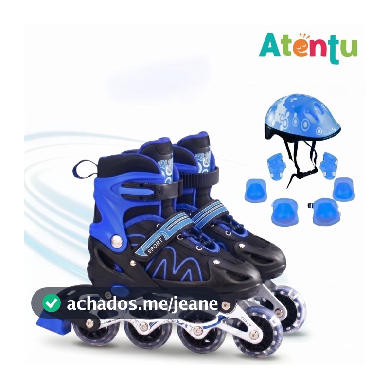 Patins 4 Rodas Infantil Ajustável Roller Inline Kit de Proteção Bolsa Capacete Menina e Menino