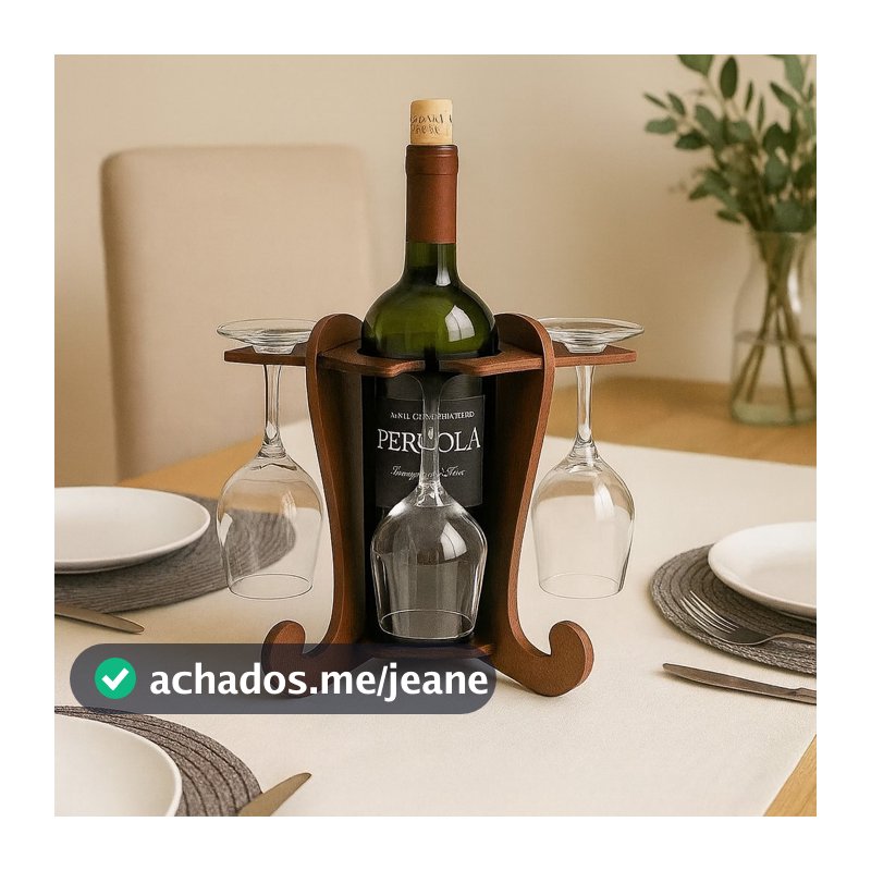 Adega de Vinhos Preta com Suporte para 4 Taças Elegância Praticidade Bancada Mesa Mdf