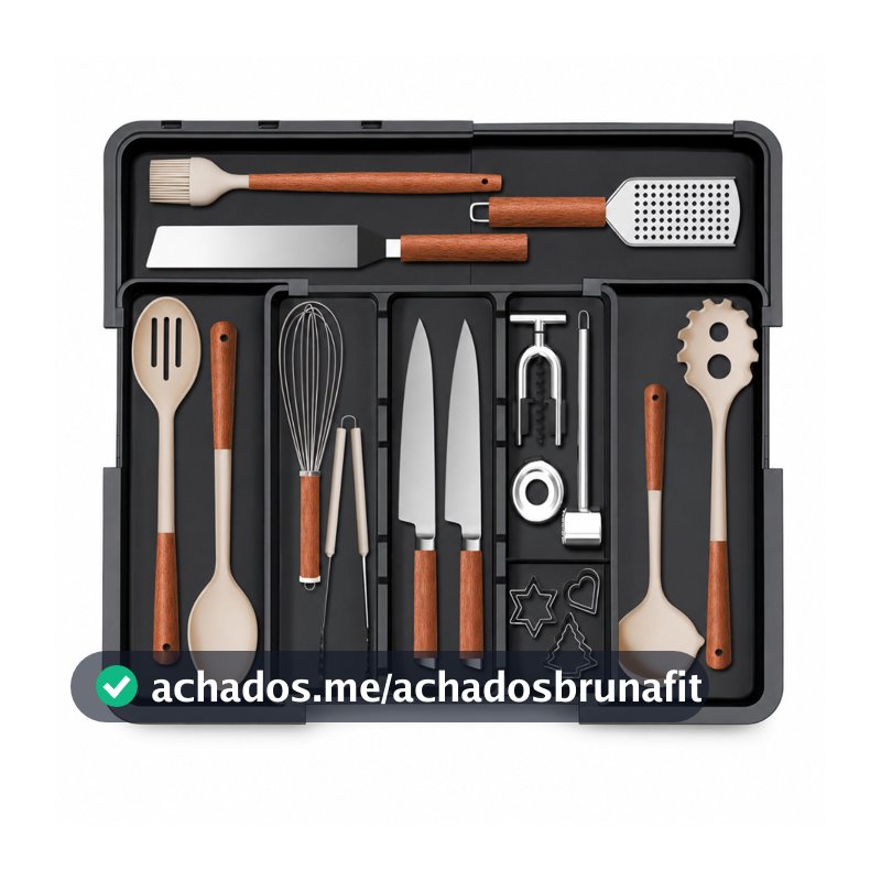 Organizador de Talheres Extensível para Gaveta 8 Compartimentos Ajustável Porta Talheres Cozinha Preto
