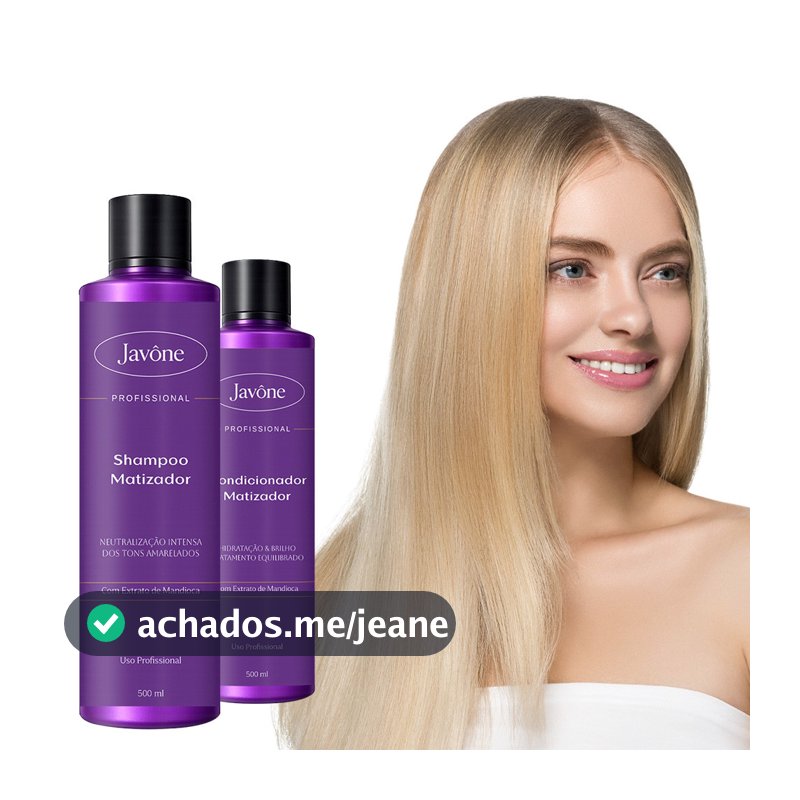 Kit  Profissional Shampoo + Condicionador 500ml Matizador Javône – Roxo Anti Amarelado Para Cabelos Loiros