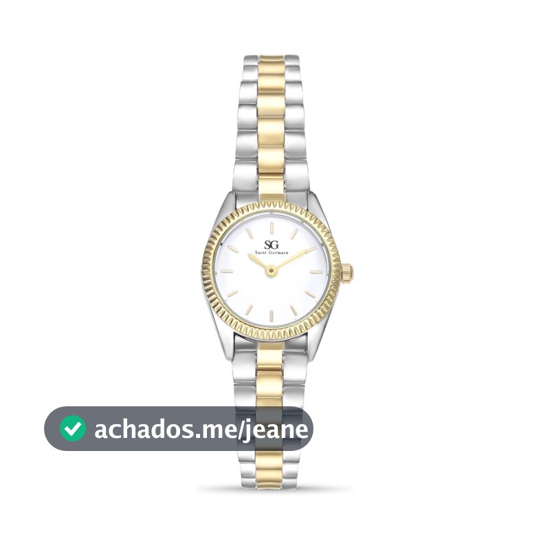 Relógio Feminino Saint Germain Celeste Bicolor Mini Prata e Dourado com Bisel Canelado