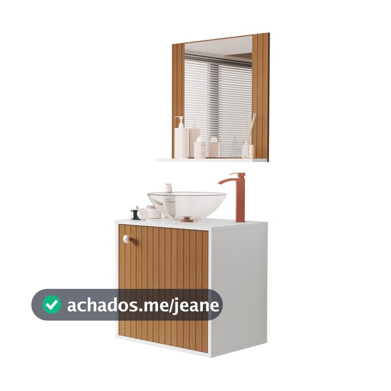 Kit Gabinete Estela Balcão Banheiro com Espelheira e Cuba Conjunto Banheiro