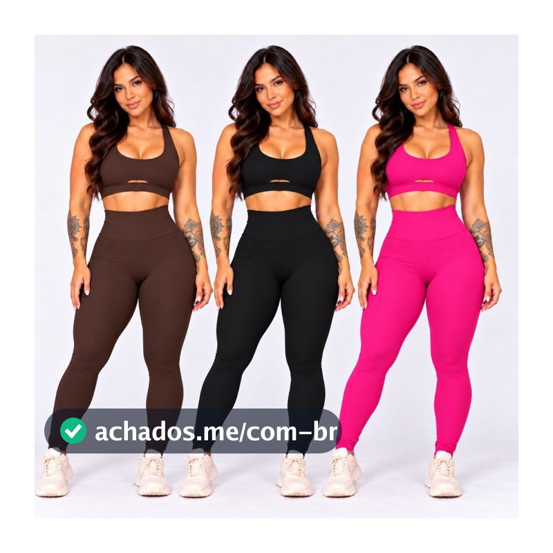 Conjunto Fitness Feminino Top Forrado e Legging Cós Alto Fit Lux Zero Transparência Academia