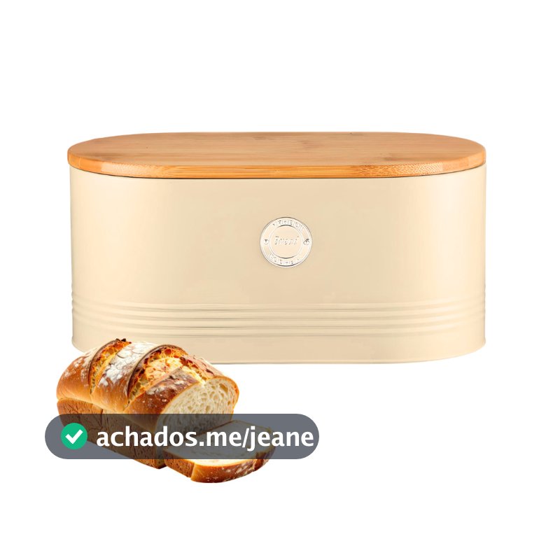 Porta Pão Retrô Metal Com Tampa De Bambu Para Pães Bolo Grande Biscoito Resistente