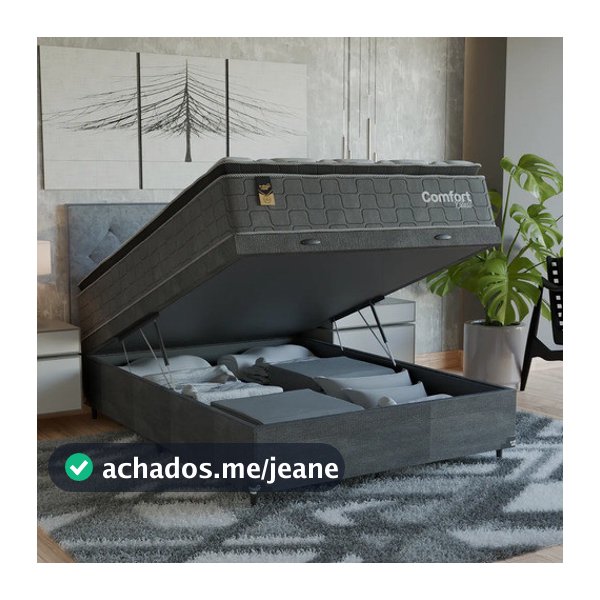 Cama Box Baú Viúva + Colchão Comfort Class Pillow Top  Cinza/suede Cinza