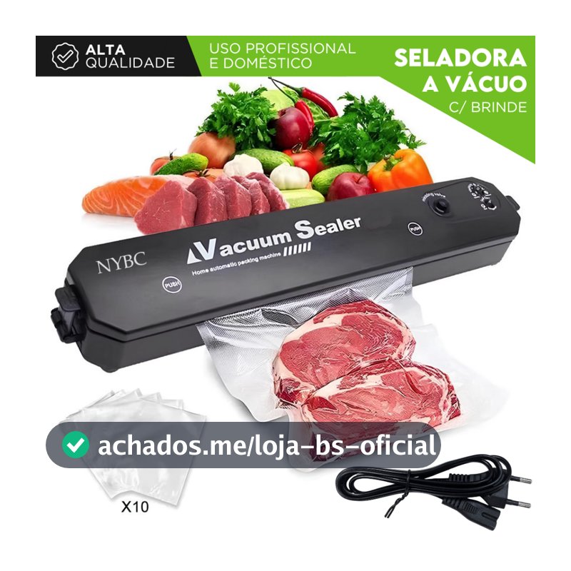 Seladora a Vácuo Doméstica – Bivolt Vedação Hermética | Para Conservar Alimentos | Com 10 Sacos - SH