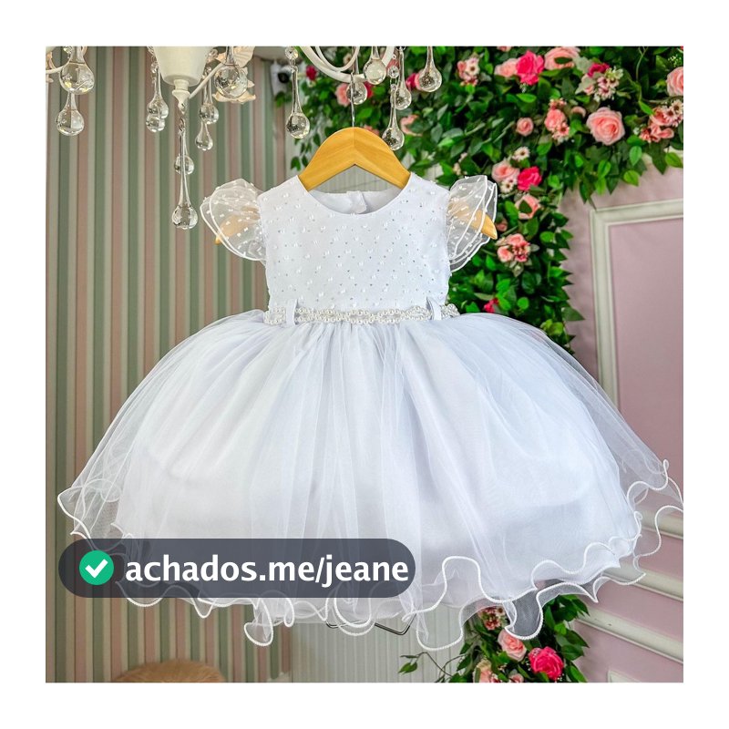 Vestido festa infantil batrizado branco daminha primeira comunhao realeza luxo Rn a 3 anos