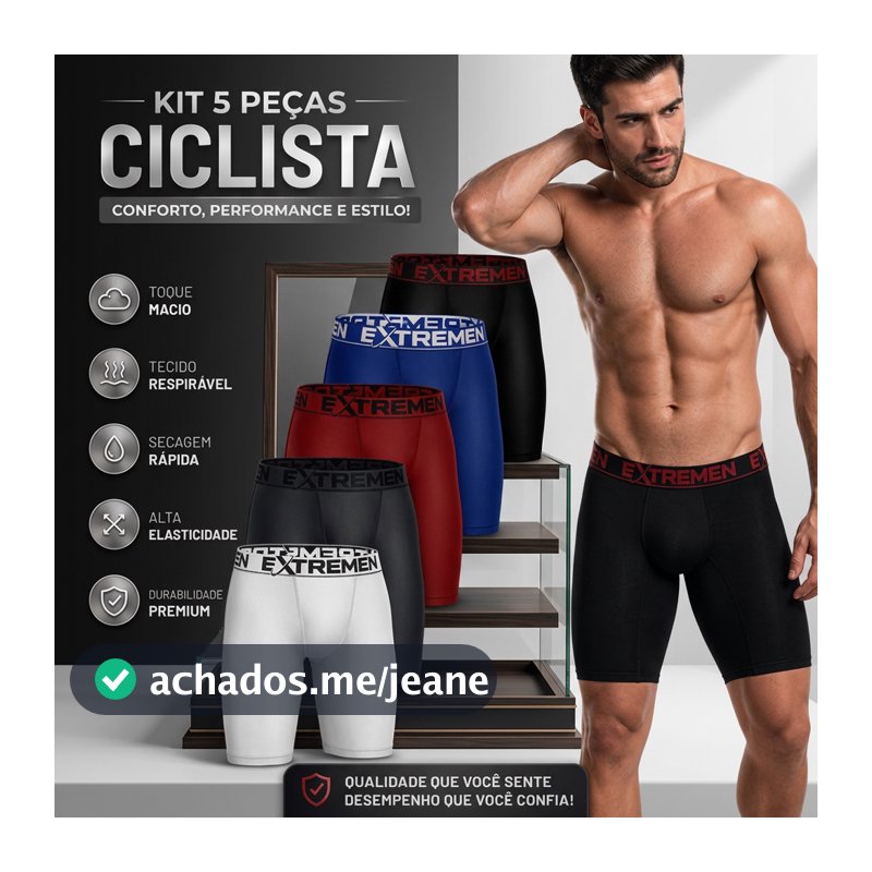 Kit 5 Cueca Box Ciclista Boxer Perna Longa Lisa Microfibra