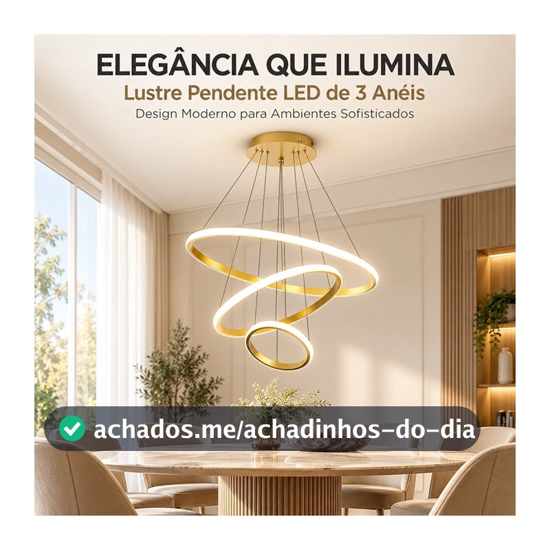 Pendente LED Três Anéis Moderno p/ Sala e Quarto – Decoração Elegante e Tendência -（110V-220V）Universal