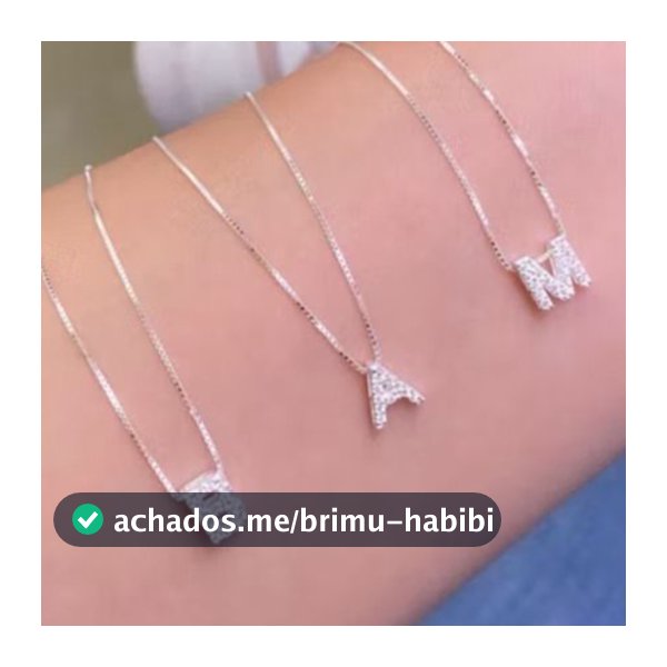 Colar Corrente banhado prata 925 com Pingente Inicial com Pedras