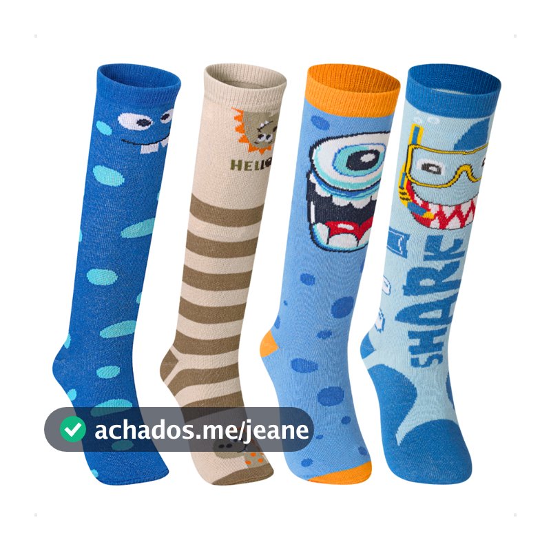 Kit 4 Pares Meia Infantil Cano Alto Órtese Patins Estampa Divertida Tendência Engraçada Desenho