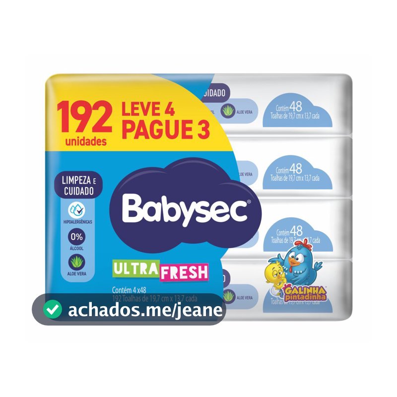 BabySec Toalhas Umedecidas 48 Folhas – Pack com 4 Pacotes