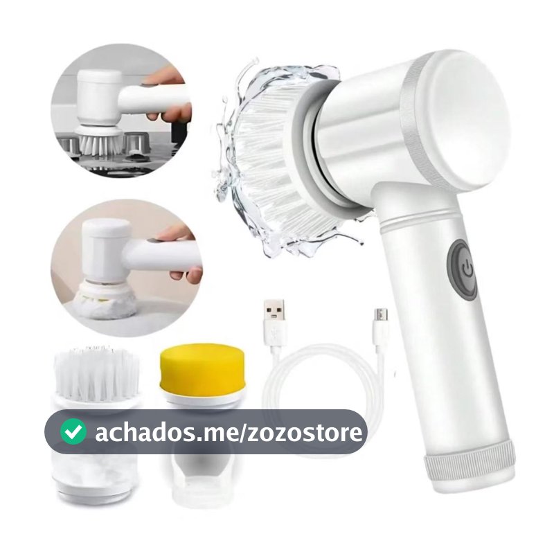 Escova Elétrica de Limpeza 5 em 1 Giratória Sem Fio Recarregável Multiuso Banheiro Cozinha Azulejo