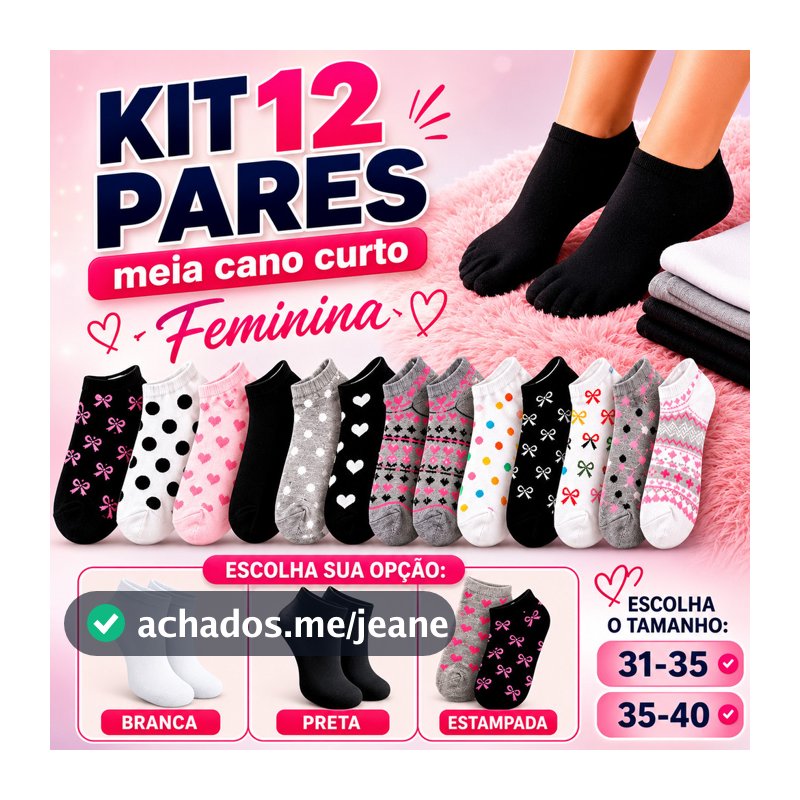 Kit Meia Feminina Cano Curto Soquete Sapatilha Casual Macia 12 pares