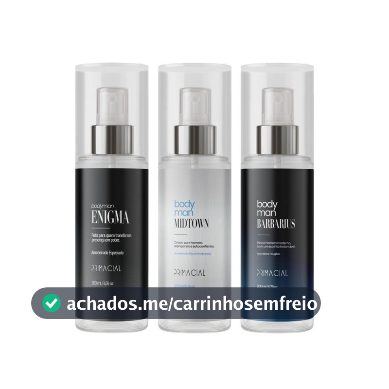 KIT COM 3 BODY SPLASH MASCULINO BARBARIUS + MIDTOWN + ENIGMA 200ML - PRIMACIAL