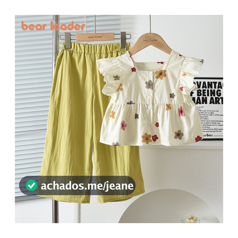 Bear Leader 3 A 10 Anos Adolescentes Meninas Flor Xadrez Estampa Camiseta E Calças Conjunto De Duas Peças Verão Novo Beb