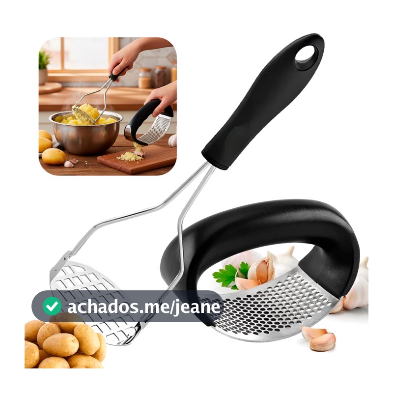 Kit Inox 02 Amassador de Batata e Espremedor de Alho Cozinha