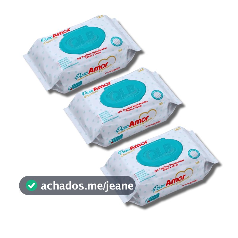 Kit 3 Pcts Toalha Umedecida Puro Amor Premium - 98% Água - 300un