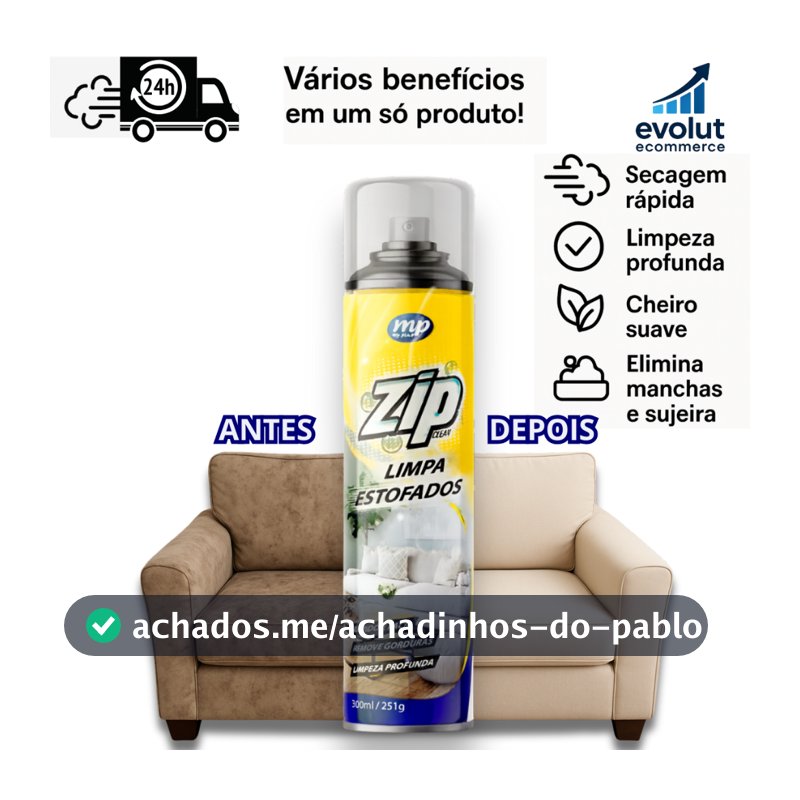 Espuma Spray Zip Clean 300ml Limpa a Seco Sofá, Estofado, Banco de Carro Limpeza Profunda