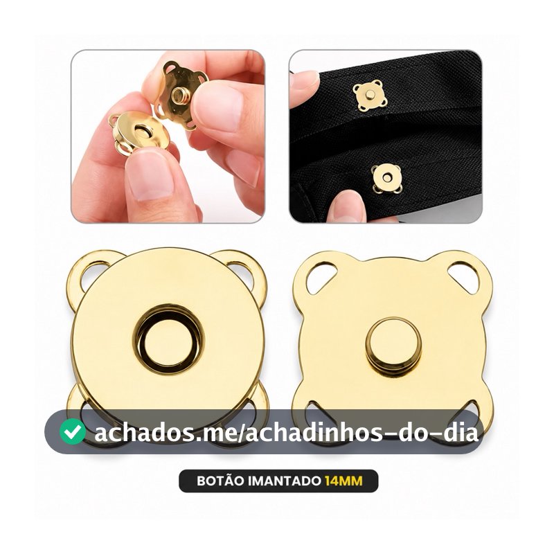 Kit 10 Botao imantado magnetico de costura 14mm Dourado e prata para bolsas carteiras casacos e outros