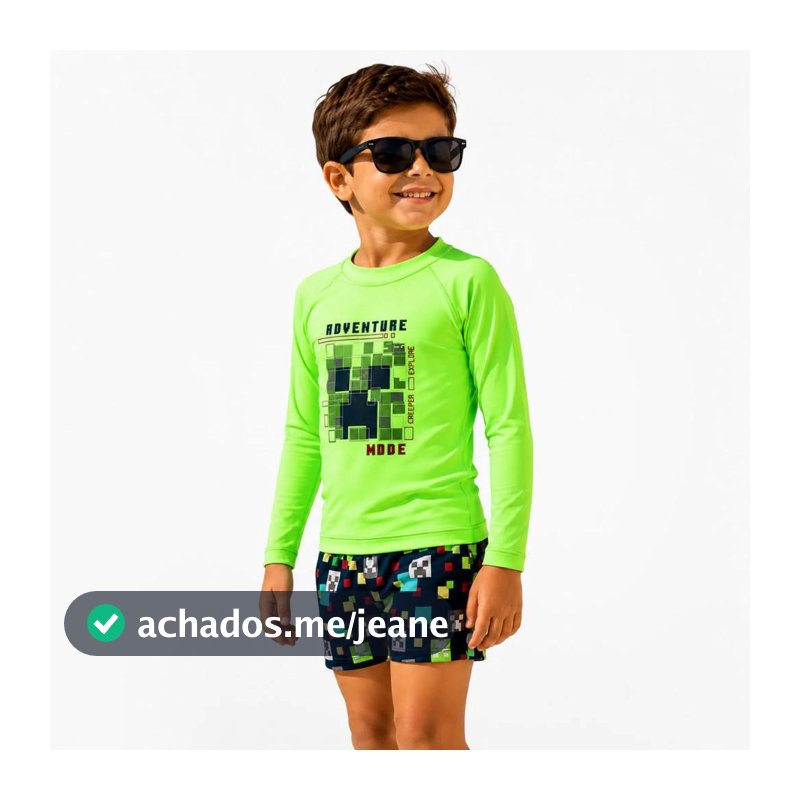 Conjunto Infantil Moda Praia e Piscina Menino com proteção UV camiseta + sunga Masculino 1 ao 16