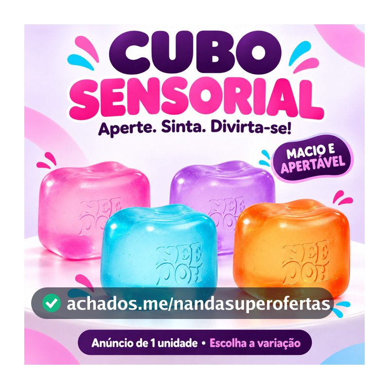 Cubo Sensorial Antiestresse Squishy Macio e Apertável Rosa Roxo Azul Brinquedo Kit 1 2 3 Unidades