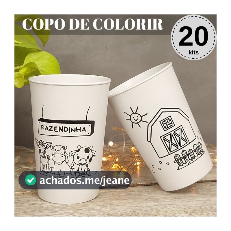 Copo Para Colorir Fazendinha Lembrancinha de Aniversário Festa Infantil Educativa Brinde Criativo.