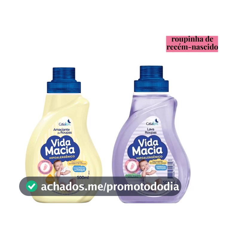 Kit com 1 Lava Roupas Líquido + 1 Amaciante Vida Macia para roupa do Bebê