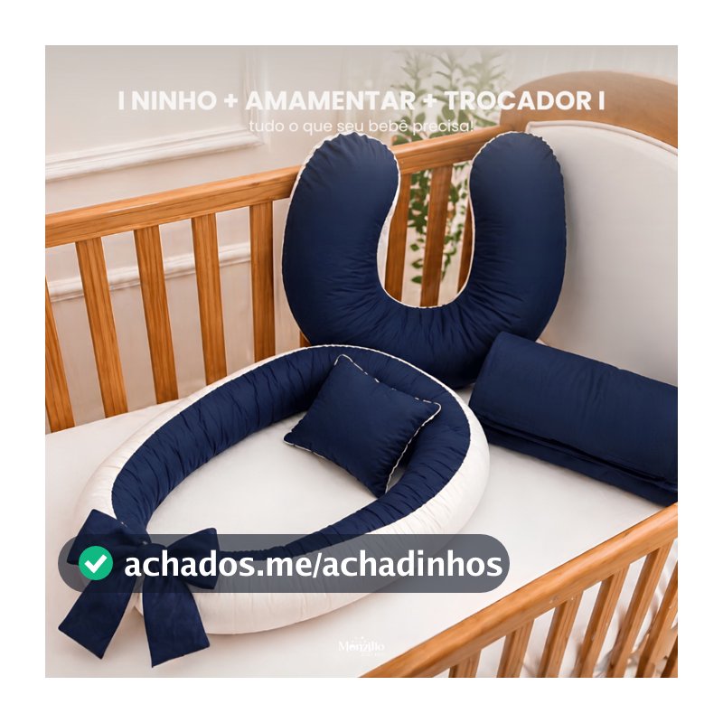 NINHO REDUTOR DE BERÇO + ALMOFADA AMAMENTAÇÃO + TROCADOR PORTÁTIL DE BEBE CORES LISAS