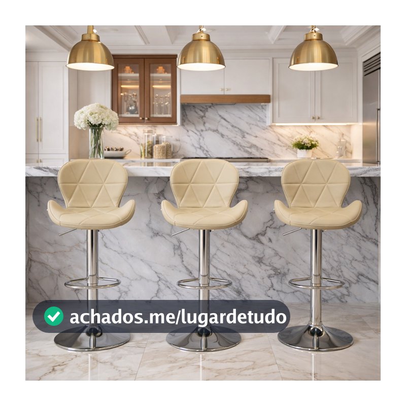 Kit 3 Banquetas Slim Confort Estofada Giratória com Regulagem e Apoio para os Pés 4-45 Nude