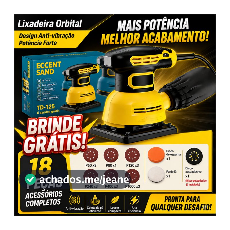 Lixadeira Orbital 300W Profissional com 16 Lixas Brindes Maleta Bivolt 110/220V 60Hz Lixadeira Roto Orbital Frete grátis