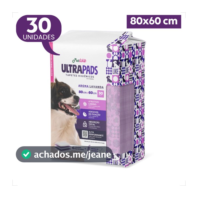Tapete Higiênico Ultra Pads 80x60cm Aroma Lavanda - 30 Unidades