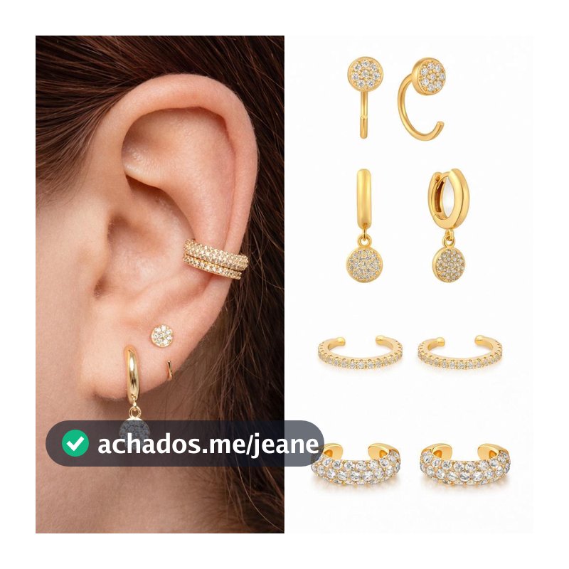 Kit 4 pares de brincos luxuosos e elegantes, cravejados com requintadas zircônias cúbicas e banhados a ouro ou prata 925