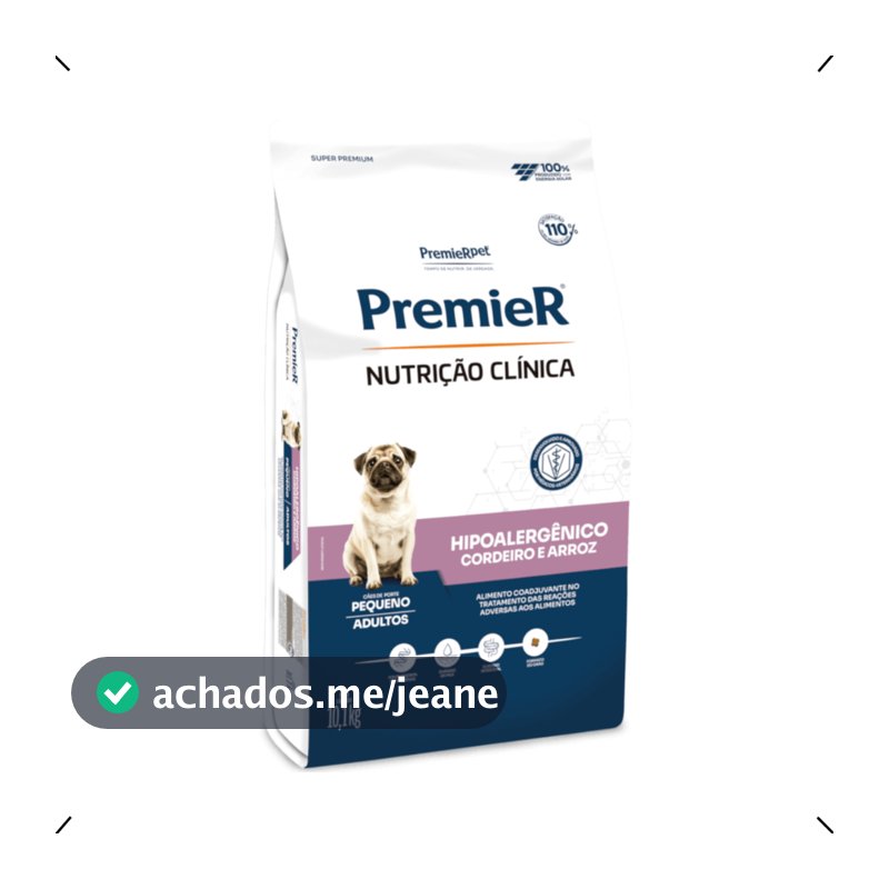 RAÇÃO PREMIER NUTRIÇÃO CLINICA HIPOALERGENICA CORDEIRO RAÇA PEQUENA 10KG