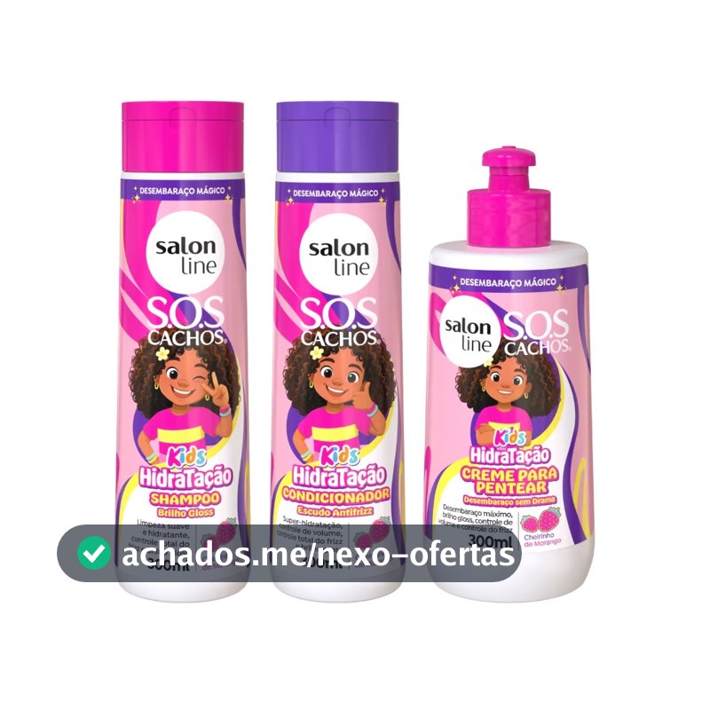 KIT Shampoo Condicionador Creme Para Pentear 300ml SOS Cachos Kids Hidratação Salon Line I.616222685.58204153704v