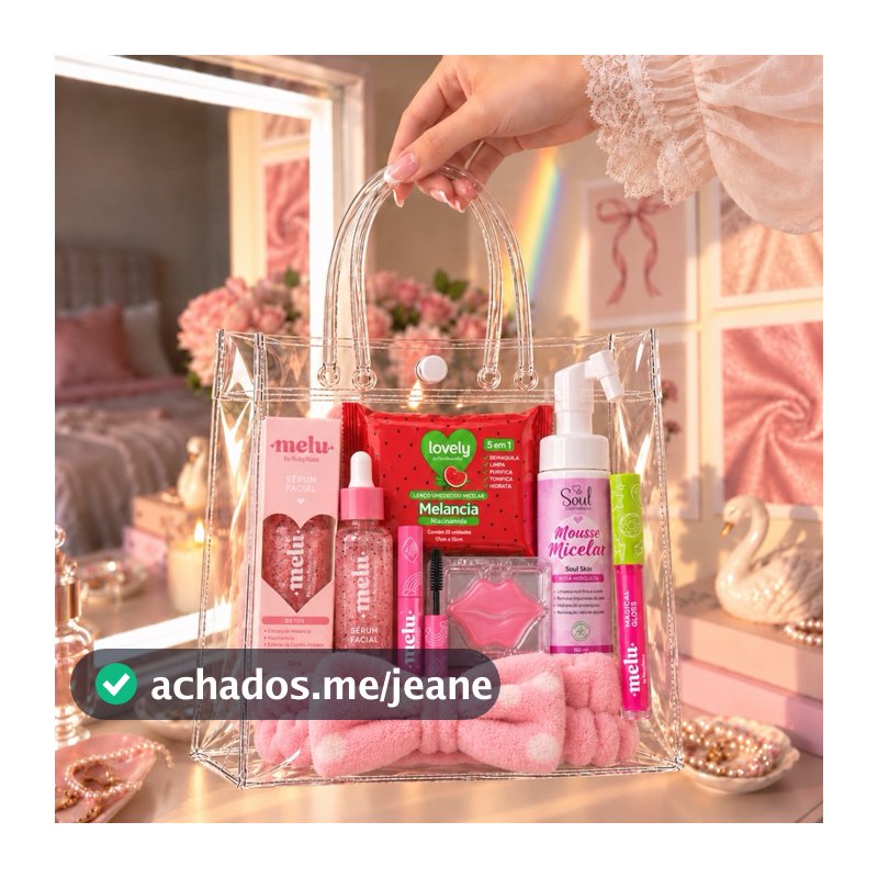 Kit Skincare Infantil Presente Sacola Transparente Completo Menina Melu Ruby Rose + Maquiagem + Presente