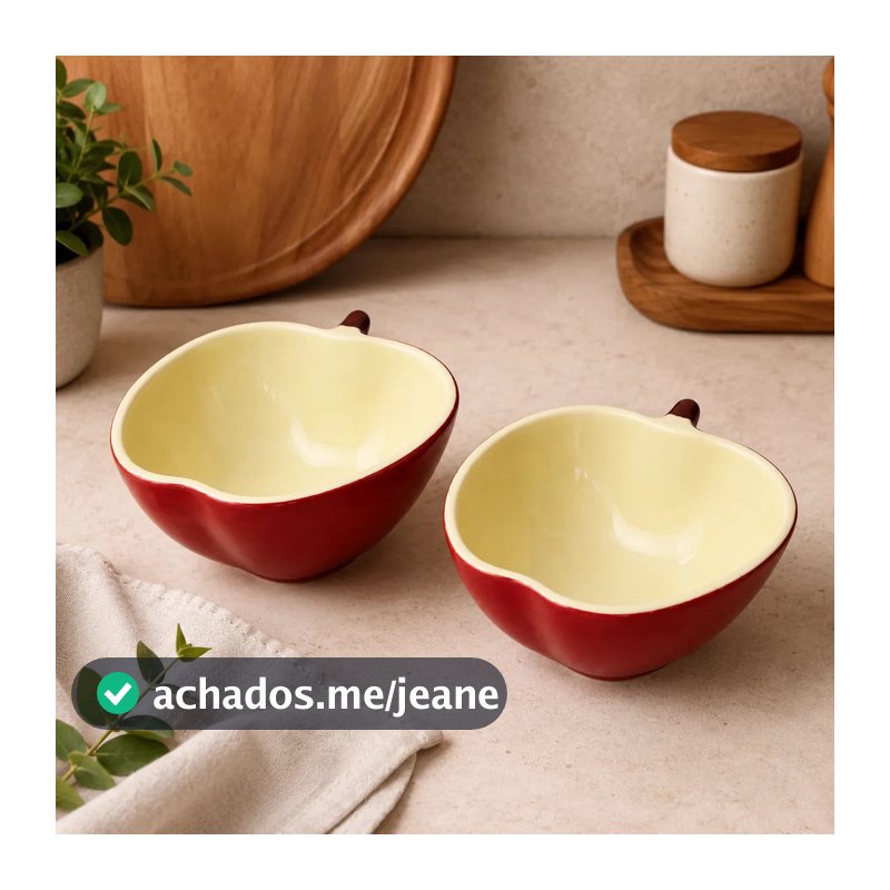 Kit 2 Bowls Tigelas de Cerâmica para Frutas e Sobremesas Maçã Café da Manhã Mesa Posta Decorativa Iogurte Granola
