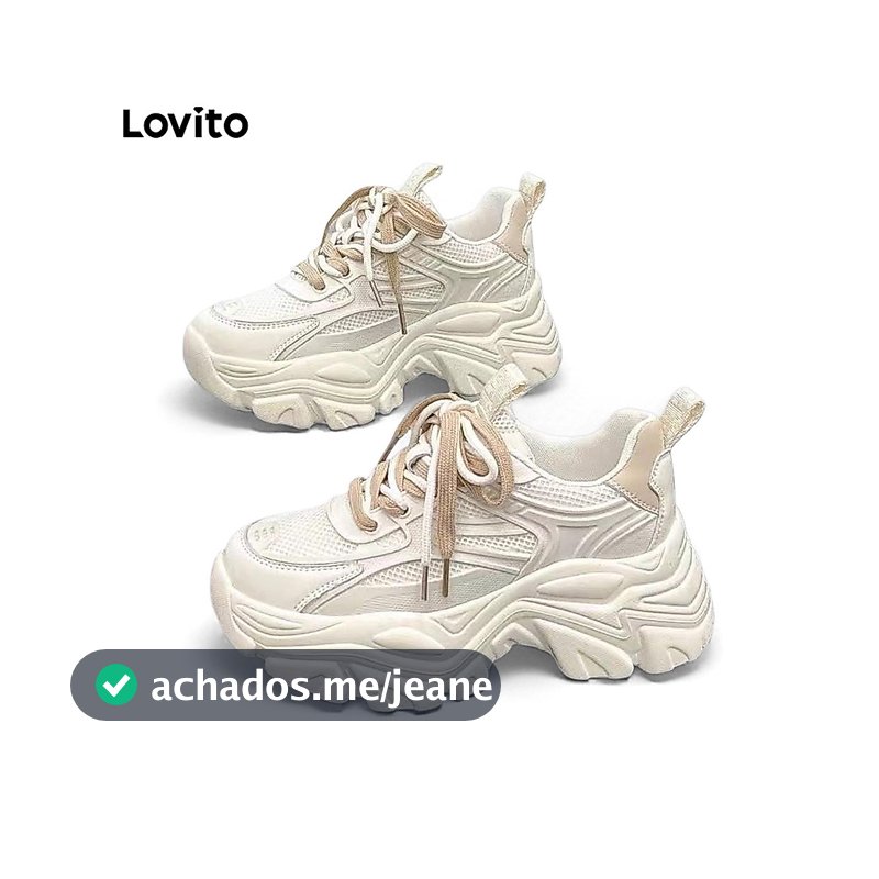 Lovito Tênis Casual Liso Com Blocos De Cores Estilo Coreano Sola Grossa Interna Para Aumentar a Altura Base Alargada Para Mulheres LFA60422