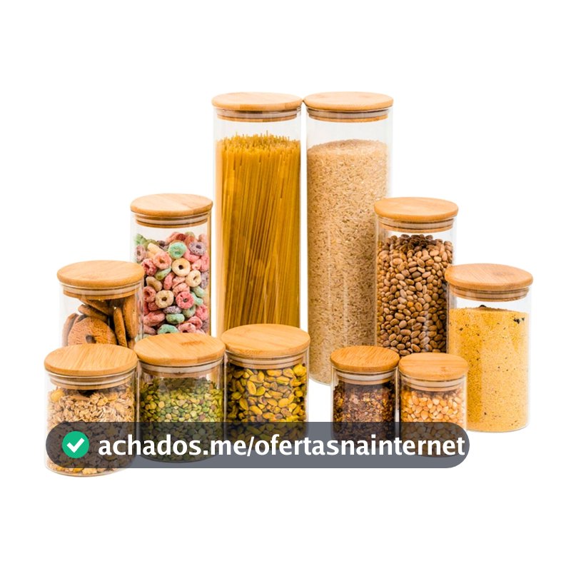 11 Porta Mantimentos Herméticos Vidro Bambu Silicone Premium