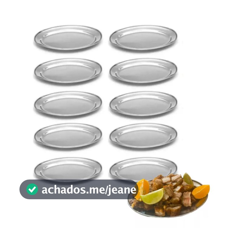 Kit 10 Bandeja Oval Travessa Inox Restaurante Porção Atacado