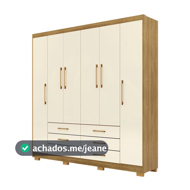 Guarda Roupa Casal 223cm 6 Portas Rick Nature/Champanhe V02 - Mpozenato