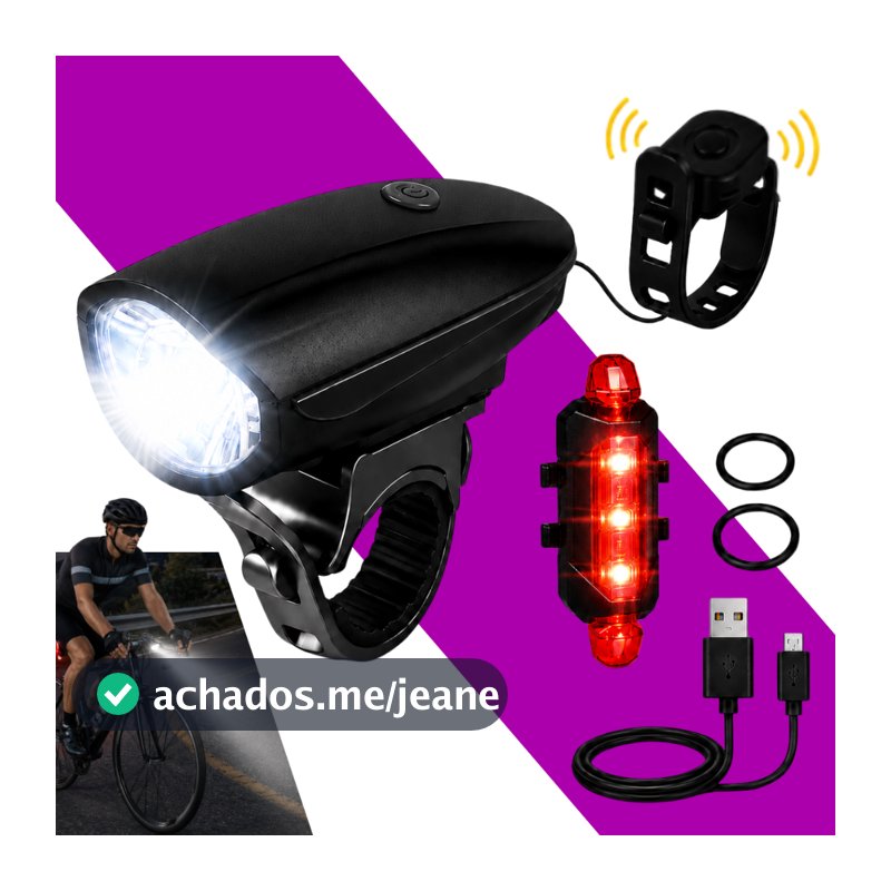 Lanterna ou Farol Bike Com Buzina Recarregável Sinalizador Traseiro Bicicleta Led Sinalização