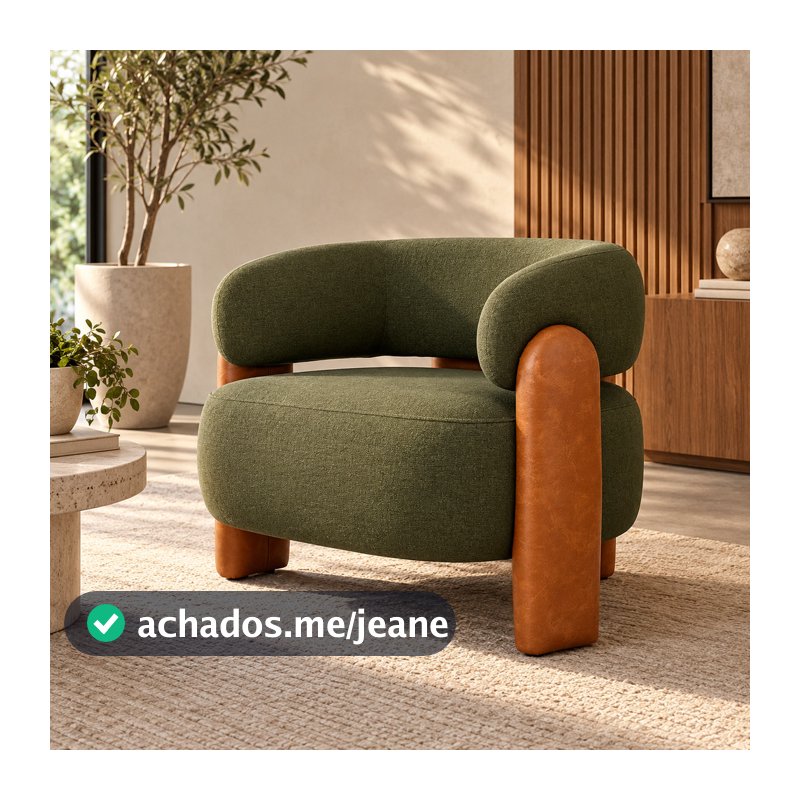 Poltrona Orgânica Confortável Anatomica  Linho Verde Courino Caramelo Premiun Luxo Lançamento Luna