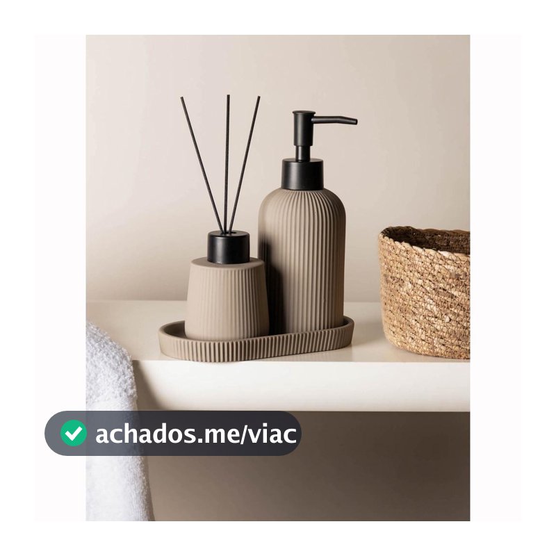 Kit Banheiro 3 Peças Cerâmica Soft Touch Sketch Nude Wolff com Porta Sabonete, Difusor e Bandeja