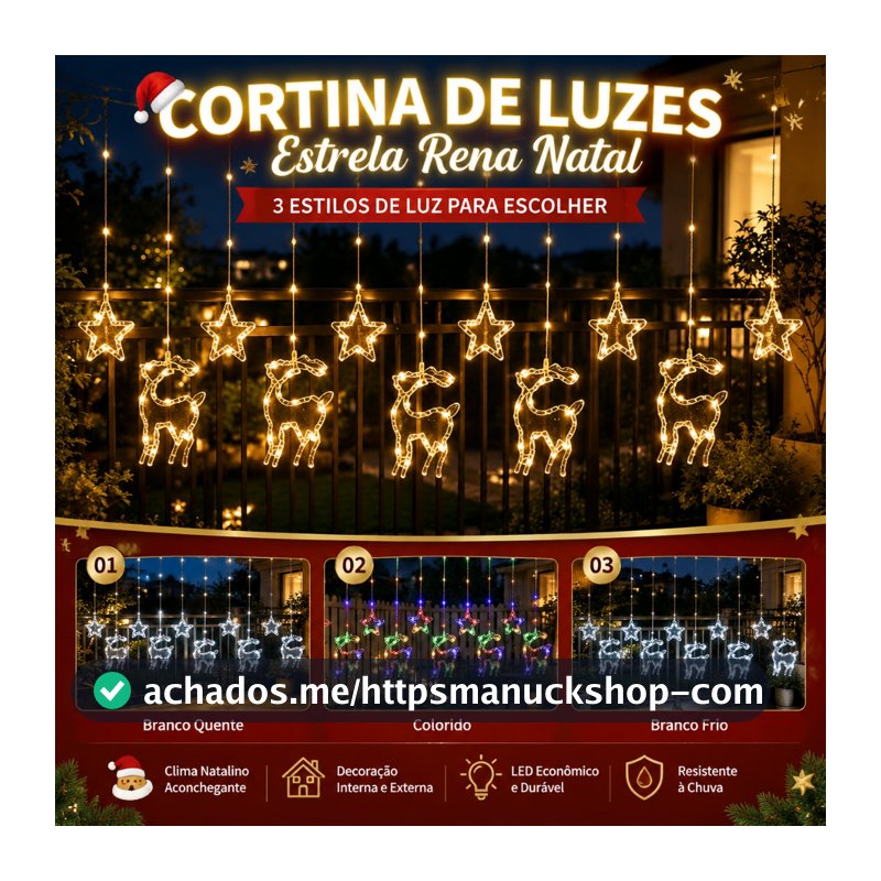 3M Bivolt 110V–220V Cortina de Luz LED Natal Estrela 5 Pontas Pisca-pisca Quintal Festa KL-511