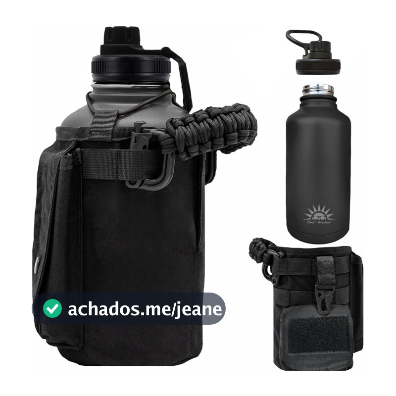 Garrafa Térmica De água 1.9 Litro Aço Inoxidável Com Alça Paracord Bolsa de Armazenamento